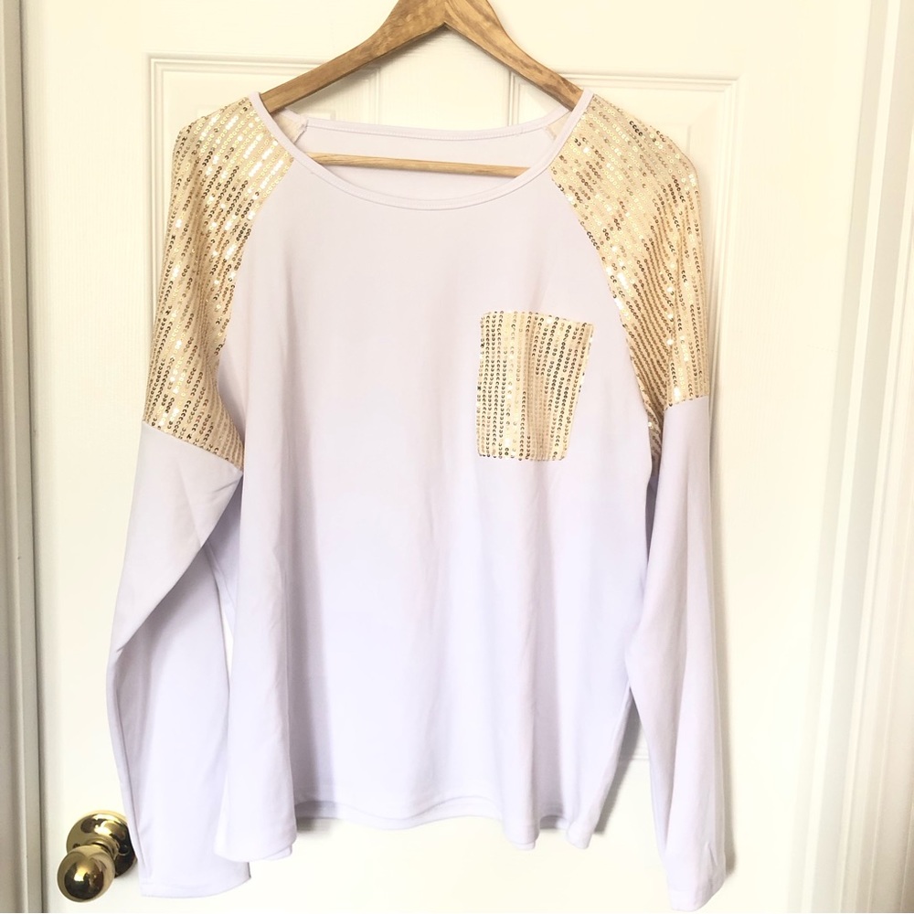 Long Sleeve Sequin Detail Top Sz L
